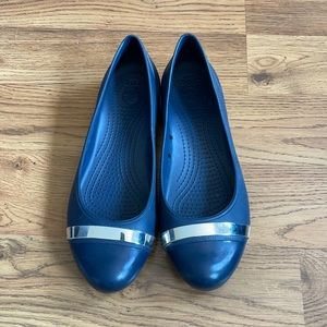 Navy and Silver Crocs flats